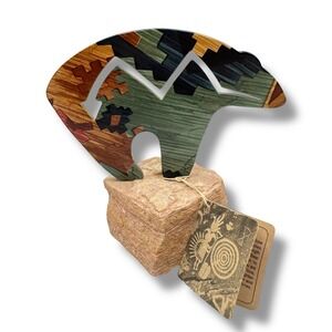 Lazart Fetish Bear Sculpture Multicolor Aztec Metal Stone Petroglyph Art 5 inch